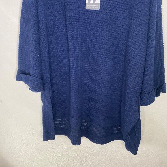 NWT Lildy Waffle Knit Tunic Womens L-XL Navy Blue 3/4 Rolled Sleeve - Picture 5 of 12